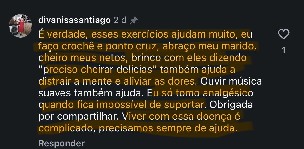 Comentário no Instagram da seguidora Divanisa sobre os exercícios